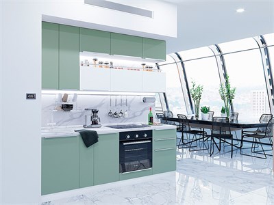 Кухонный гарнитур модульный Фьюжн-01 В*Ш*Г 2340*2300*600, фасад МДФ  Silky Mint/Silky White, корпус  Белый, столешница  Гранит белый ms2510VVT_52369