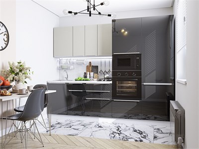 Кухонный гарнитур модульный Фьюжн-07 В*Ш*Г 2140*2700*600, фасад МДФ  Silky Light Grey/Anthracite, корпус  Белый, столешница  Антарес ms2510VVT_67014