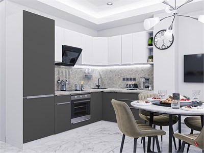 Кухонный гарнитур модульный Фьюжн-04 В*Ш*Г 2140*2500/1800*600, фасад МДФ  Stormy Silk/Silky White, корпус  Белый, столешница  Кварц белый ms2510VVT_79725
