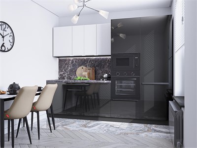 Кухонный гарнитур модульный Фьюжн-07 В*Ш*Г 2140*2700*600, фасад МДФ  Silky White/Anthracite, корпус  Graphite, столешница  Мрамор черный ms2510VVT_67018