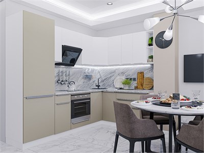 Кухонный гарнитур модульный Фьюжн-04 В*Ш*Г 2140*2500/1800*600, фасад МДФ  Silky Grey/Silky White, корпус  Белый, столешница  Снежный мрамор ms2510VVT_52445