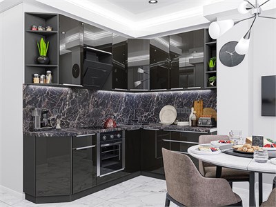 Кухонный гарнитур модульный Фьюжн-04 В*Ш*Г 2340*2200/1800*600, фасад МДФ  Anthracite, корпус  Graphite, столешница  Мрамор черный ms2510VVT_29445