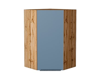 Шкаф верхний угловой Фьюжн Дуб Вотан, Silky Blue, 920 В*Ш*Г 920*600*600, фасад МДФ  Silky Blue, корпус  Дуб Вотан ms2510VVT_60910