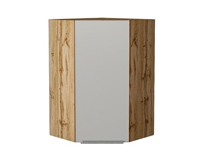 Шкаф верхний угловой Фьюжн Дуб Вотан, Silky Light Grey, 920 В*Ш*Г 920*600*600, фасад МДФ  Silky Light Grey, корпус  Дуб Вотан ms2510VVT_66632