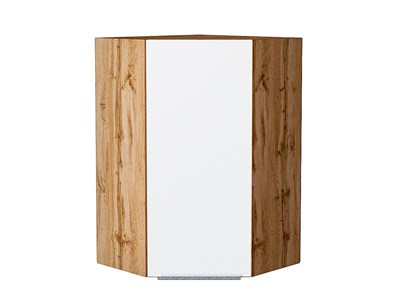 Шкаф верхний угловой Фьюжн Дуб Вотан, Silky White, 920 В*Ш*Г 920*600*600, фасад МДФ  Silky White, корпус  Дуб Вотан ms2510VVT_60862