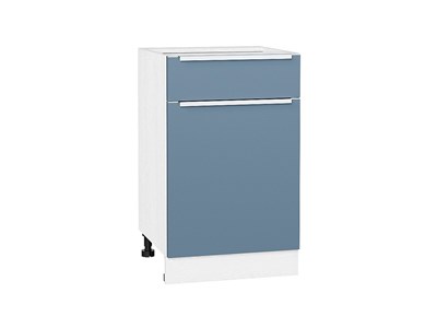 Шкаф нижний с 1-ой дверцей и ящиком Фьюжн Белый, Silky Blue, 500 В*Ш*Г 816*500*480, фасад МДФ  Silky Blue, корпус  Белый ms2510VVT_52146