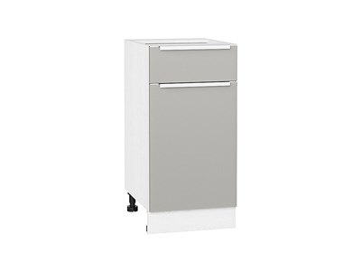 Шкаф нижний с 1-ой дверцей и ящиком Фьюжн Белый, Silky Light Grey, 400 В*Ш*Г 816*400*480, фасад МДФ  Silky Light Grey, корпус  Белый ms2510VVT_66646
