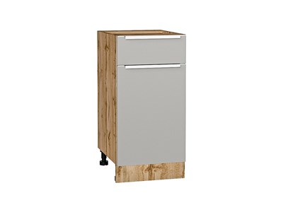 Шкаф нижний с 1-ой дверцей и ящиком Фьюжн Дуб Вотан, Silky Light Grey, 400 В*Ш*Г 816*400*480, фасад МДФ  Silky Light Grey, корпус  Дуб Вотан ms2510VVT_66649