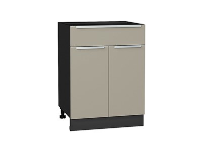 Шкаф нижний с 2-мя дверцами и ящиком Фьюжн Graphite, Silky Grey, 600 В*Ш*Г 816*600*480, фасад МДФ  Silky Grey, корпус  Graphite ms2510VVT_52201