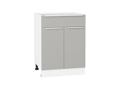 Шкаф нижний с 2-мя дверцами и ящиком Фьюжн Белый, Silky Light Grey, 600 В*Ш*Г 816*600*480, фасад МДФ  Silky Light Grey, корпус  Белый ms2510VVT_66676