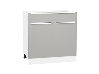 Шкаф нижний с 2-мя дверцами и ящиком Фьюжн Белый, Silky Light Grey, 800 В*Ш*Г 816*800*480, фасад МДФ  Silky Light Grey, корпус  Белый ms2510VVT_66677