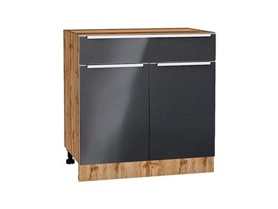 Шкаф нижний с 2-мя дверцами и ящиком Фьюжн Дуб Вотан, Anthracite, 800 В*Ш*Г 816*800*480, фасад МДФ  Anthracite, корпус  Дуб Вотан ms2510VVT_61006