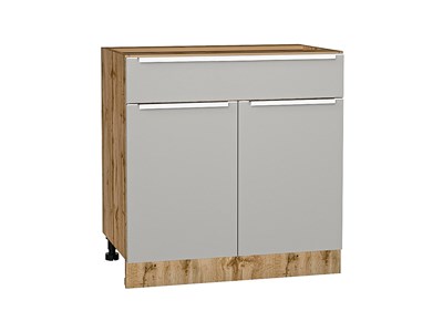 Шкаф нижний с 2-мя дверцами и ящиком Фьюжн Дуб Вотан, Silky Light Grey, 800 В*Ш*Г 816*800*480, фасад МДФ  Silky Light Grey, корпус  Дуб Вотан ms2510VVT_66679