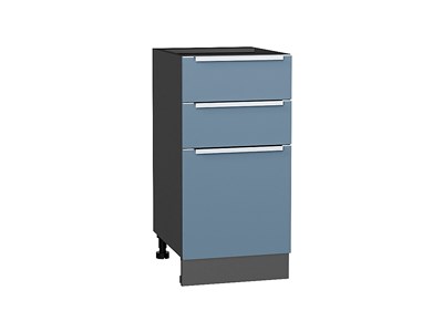 Шкаф нижний с 3-мя ящиками Фьюжн Graphite, Silky Blue, 400 В*Ш*Г 816*400*480, фасад МДФ  Silky Blue, корпус  Graphite ms2510VVT_52259