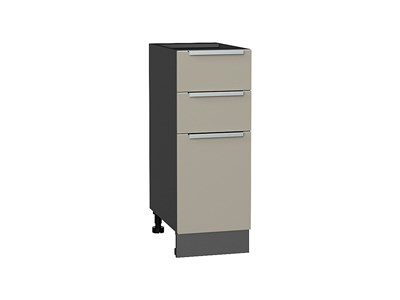 Шкаф нижний с 3-мя ящиками Фьюжн Graphite, Silky Grey, 300 В*Ш*Г 816*300*480, фасад МДФ  Silky Grey, корпус  Graphite ms2510VVT_52225