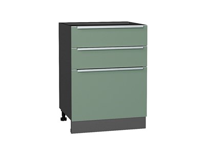 Шкаф нижний с 3-мя ящиками Фьюжн Graphite, Silky Mint, 600 В*Ш*Г 816*600*480, фасад МДФ  Silky Mint, корпус  Graphite ms2510VVT_52253