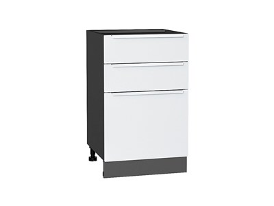 Шкаф нижний с 3-мя ящиками Фьюжн Graphite, Silky White, 500 В*Ш*Г 816*500*480, фасад МДФ  Silky White, корпус  Graphite ms2510VVT_52235