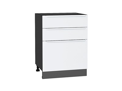 Шкаф нижний с 3-мя ящиками Фьюжн Graphite, Silky White, 600 В*Ш*Г 816*600*480, фасад МДФ  Silky White, корпус  Graphite ms2510VVT_52236