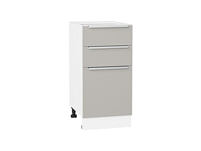 Шкаф нижний с 3-мя ящиками Фьюжн Белый, Silky Light Grey, 400 В*Ш*Г 816*400*480, фасад МДФ  Silky Light Grey, корпус  Белый ms2510VVT_66690