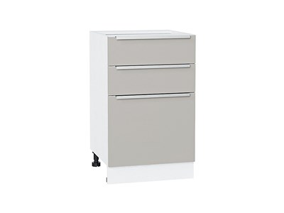 Шкаф нижний с 3-мя ящиками Фьюжн Белый, Silky Light Grey, 500 В*Ш*Г 816*500*480, фасад МДФ  Silky Light Grey, корпус  Белый ms2510VVT_66691