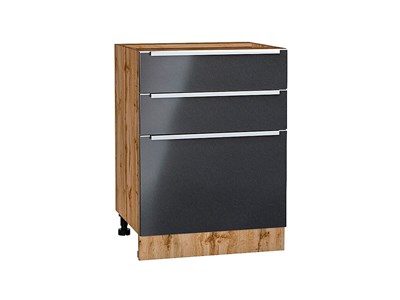 Шкаф нижний с 3-мя ящиками Фьюжн Дуб Вотан, Anthracite, 600 В*Ш*Г 816*600*480, фасад МДФ  Anthracite, корпус  Дуб Вотан ms2510VVT_61054