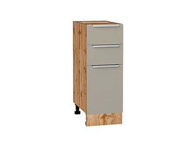 Шкаф нижний с 3-мя ящиками Фьюжн Дуб Вотан, Silky Grey, 300 В*Ш*Г 816*300*480, фасад МДФ  Silky Grey, корпус  Дуб Вотан ms2510VVT_61023