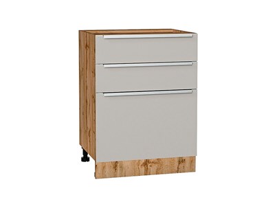 Шкаф нижний с 3-мя ящиками Фьюжн Дуб Вотан, Silky Light Grey, 600 В*Ш*Г 816*600*480, фасад МДФ  Silky Light Grey, корпус  Дуб Вотан ms2510VVT_66697