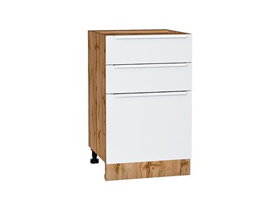 Шкаф нижний с 3-мя ящиками Фьюжн Дуб Вотан, Silky White, 500 В*Ш*Г 816*500*480, фасад МДФ  Silky White, корпус  Дуб Вотан ms2510VVT_61029