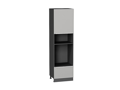 Шкаф пенал с 1-ой дверцей и ящиком под технику Фьюжн Graphite, Silky Light Grey, 2140 В*Ш*Г 2132*600*576, фасад МДФ  Silky Light Grey, корпус  Graphite ms2510VVT_66714