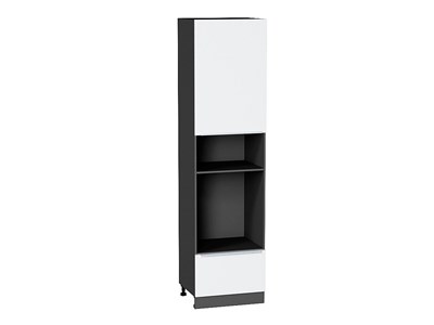 Шкаф пенал с 1-ой дверцей и ящиком под технику Фьюжн Graphite, Silky White, 2340 В*Ш*Г 2336*600*576, фасад МДФ  Silky White, корпус  Graphite ms2510VVT_52290