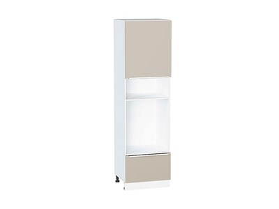 Шкаф пенал с 1-ой дверцей и ящиком под технику Фьюжн Белый, Cream Silk, 2140 В*Ш*Г 2132*600*576, фасад МДФ  Cream Silk, корпус  Белый ms2510VVT_72026