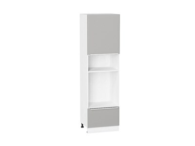 Шкаф пенал с 1-ой дверцей и ящиком под технику Фьюжн Белый, Silky Light Grey, 2140 В*Ш*Г 2132*600*576, фасад МДФ  Silky Light Grey, корпус  Белый ms2510VVT_66710