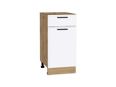 Шкаф нижний с 1-ой дверцей и ящиком Фрейм Дуб Вотан, White Silk, 400 В*Ш*Г 816*400*484, фасад МДФ  White Silk, корпус  Дуб Вотан ms2510VVT_66932