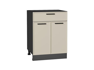 Шкаф нижний с 2-мя дверцами и ящиком Фрейм Graphite, Cream Silk, 600 В*Ш*Г 816*600*484, фасад МДФ  Cream Silk, корпус  Graphite ms2510VVT_69909
