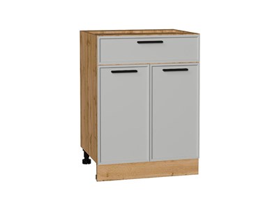Шкаф нижний с 2-мя дверцами и ящиком Фрейм Дуб Вотан, Grey Silk, 600 В*Ш*Г 816*600*484, фасад МДФ  Grey Silk, корпус  Дуб Вотан ms2510VVT_69135