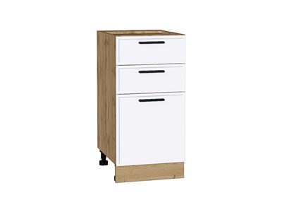Шкаф нижний с 3-мя ящиками Фрейм Дуб Вотан, White Silk, 400 В*Ш*Г 816*400*484, фасад МДФ  White Silk, корпус  Дуб Вотан ms2510VVT_66976