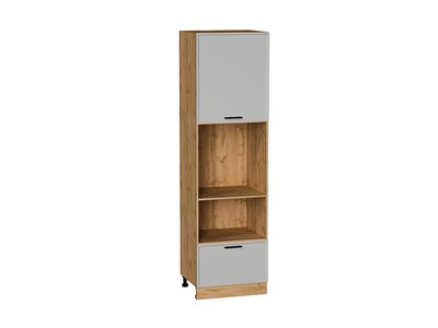 Шкаф пенал с 1-ой дверцей и ящиком под технику Фрейм Дуб Вотан, Grey Silk, 2140 В*Ш*Г 2132*600*580, фасад МДФ  Grey Silk, корпус  Дуб Вотан ms2510VVT_69189