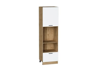 Шкаф пенал с 1-ой дверцей и ящиком под технику Фрейм Дуб Вотан, White Silk, 2140 В*Ш*Г 2132*600*580, фасад МДФ  White Silk, корпус  Дуб Вотан ms2510VVT_66987