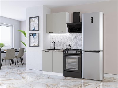 Кухонный гарнитур модульный Флэт-03 В*Ш*Г 2140*800*600, фасад ЛДСП  Light Grey In 2S, корпус  Белый, столешница  Мрамор горный ms2510VVT_77692