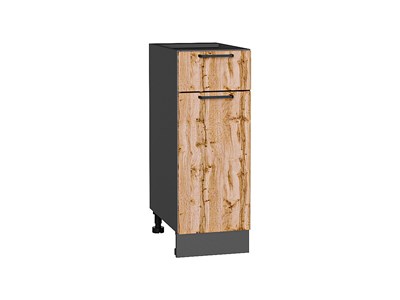Шкаф нижний с 1-ой дверцей и ящиком Флэт Graphite, Wotan Oak 2S, 300 В*Ш*Г 816*300*478, фасад ЛДСП  Wotan Oak 2S, корпус  Graphite ms2510VVT_52683