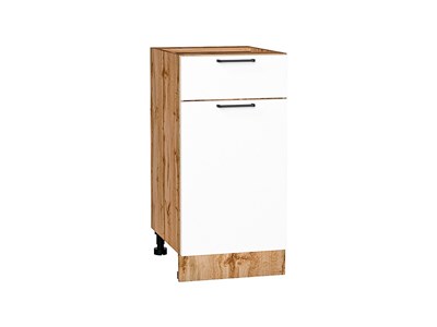 Шкаф нижний с 1-ой дверцей и ящиком Флэт Дуб Вотан, White In 2S, 400 В*Ш*Г 816*400*478, фасад ЛДСП  White In 2S, корпус  Дуб Вотан ms2510VVT_62519