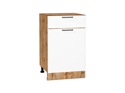 Шкаф нижний с 1-ой дверцей и ящиком Флэт Дуб Вотан, White In 2S, 500 В*Ш*Г 816*500*478, фасад ЛДСП  White In 2S, корпус  Дуб Вотан ms2510VVT_62520