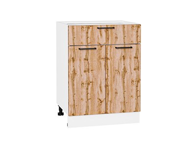 Шкаф нижний с 2-мя дверцами и ящиком Флэт Белый, Wotan Oak 2S, 600 В*Ш*Г 816*600*478, фасад ЛДСП  Wotan Oak 2S, корпус  Белый ms2510VVT_52716