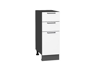 Шкаф нижний с 3-мя ящиками Флэт Graphite, White In 2S, 300 В*Ш*Г 816*300*478, фасад ЛДСП  White In 2S, корпус  Graphite ms2510VVT_55711