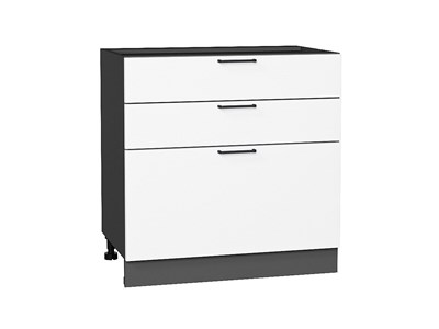 Шкаф нижний с 3-мя ящиками Флэт Graphite, White In 2S, 800 В*Ш*Г 816*800*478, фасад ЛДСП  White In 2S, корпус  Graphite ms2510VVT_55715