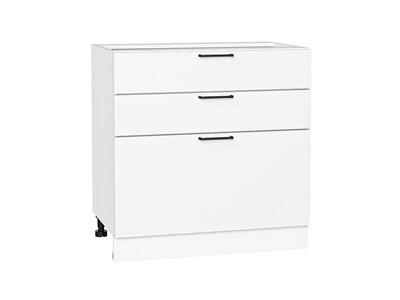 Шкаф нижний с 3-мя ящиками Флэт Белый, White In 2S, 800 В*Ш*Г 816*800*478, фасад ЛДСП  White In 2S, корпус  Белый ms2510VVT_55710
