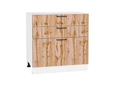Шкаф нижний с 3-мя ящиками Флэт Белый, Wotan Oak 2S, 800 В*Ш*Г 816*800*478, фасад ЛДСП  Wotan Oak 2S, корпус  Белый ms2510VVT_52732