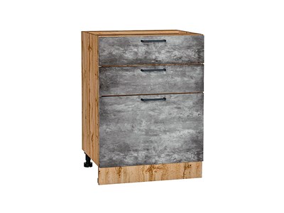 Шкаф нижний с 3-мя ящиками Флэт Дуб Вотан, Temple Stone 2S, 600 В*Ш*Г 816*600*478, фасад ЛДСП  Temple Stone 2S, корпус  Дуб Вотан ms2510VVT_62597