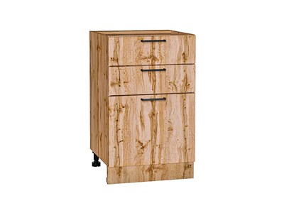 Шкаф нижний с 3-мя ящиками Флэт Дуб Вотан, Wotan Oak 2S, 500 В*Ш*Г 816*500*478, фасад ЛДСП  Wotan Oak 2S, корпус  Дуб Вотан ms2510VVT_62592