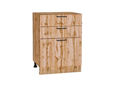 Шкаф нижний с 3-мя ящиками Флэт Дуб Вотан, Wotan Oak 2S, 600 В*Ш*Г 816*600*478, фасад ЛДСП  Wotan Oak 2S, корпус  Дуб Вотан ms2510VVT_62593